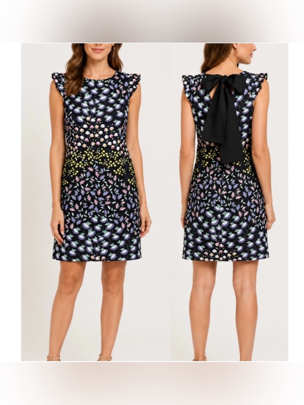Nanette Lepore Flower Print Tie Back Flutter Sleeve Shift Mini Dress - Size 4